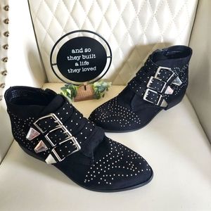 Women's Diba 9.5 Black Suede Booties with Metallic Studs. Good Condition